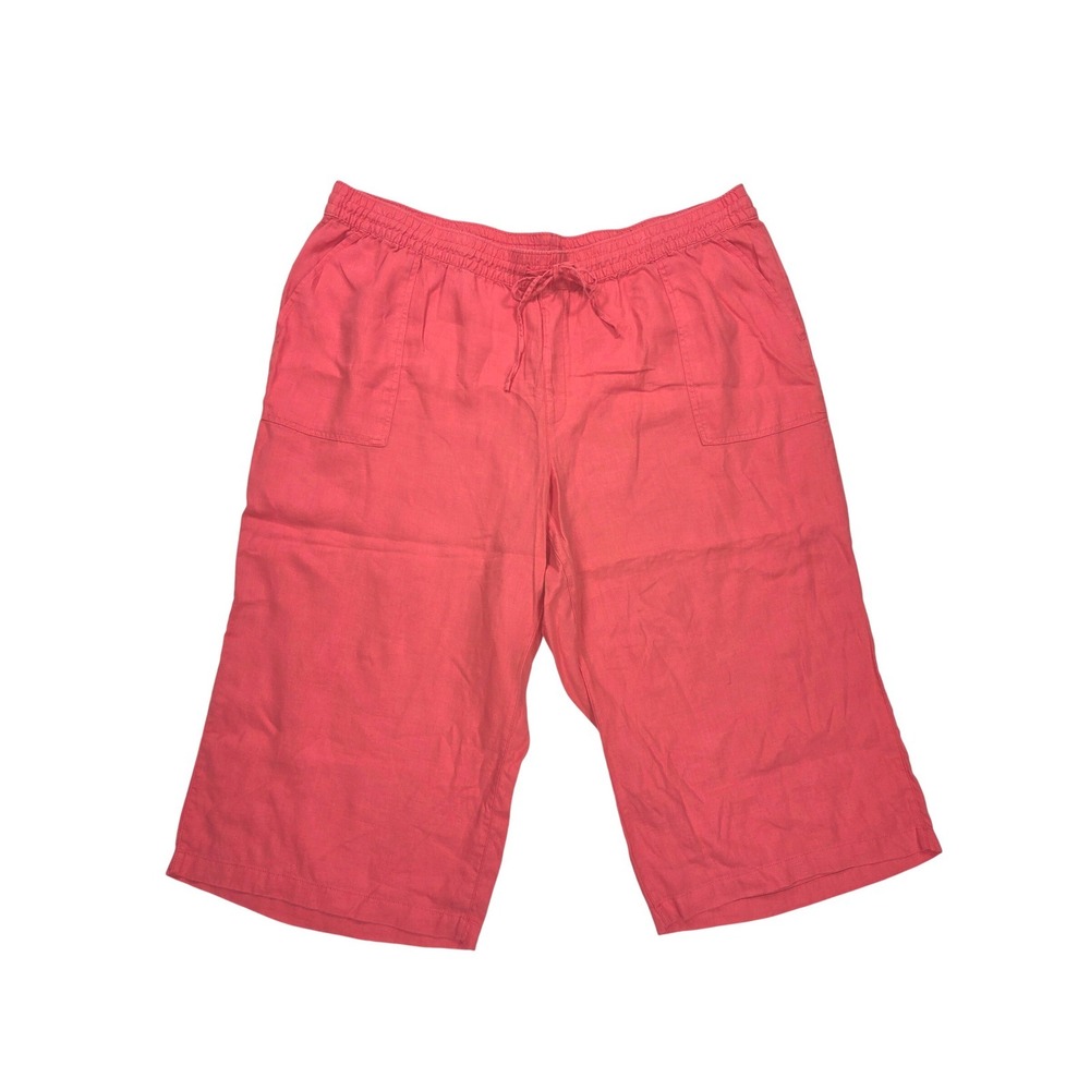 Lands End 100% Linen Causal Summer Resort Coral Bright Pink Women Pant Sz 3X EUC